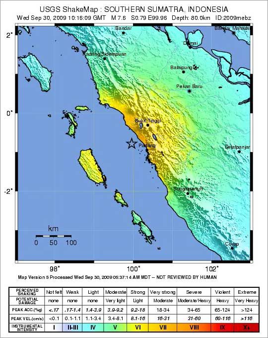 Area Kerusakan Berdasarkan intensitas gempa di Padang 