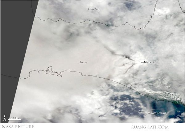 penampakan Gunung Merapi dari Luar Angkasa (NASA)