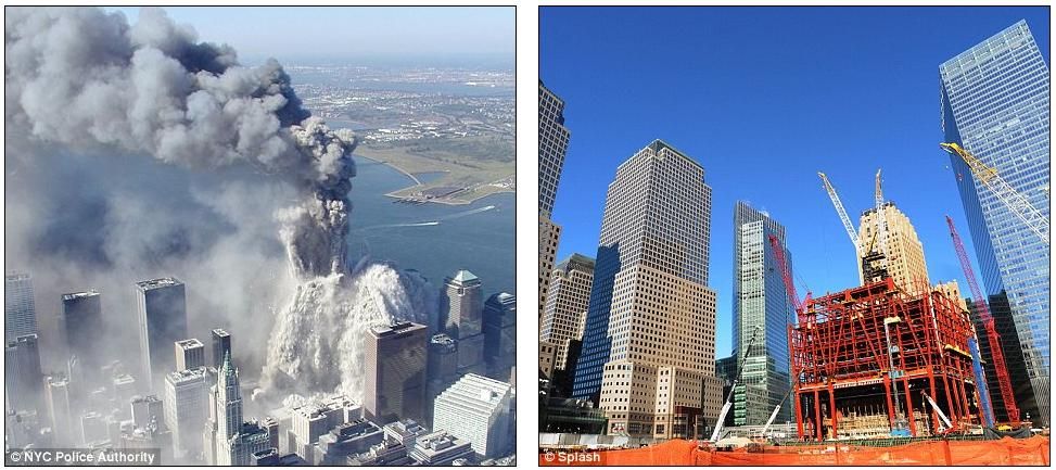 Foto gedung kembar WTC yaang luluh lantak dan kondisi di zero ground saat ini