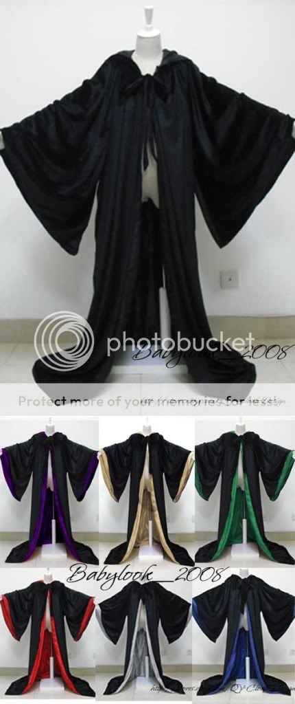 Black Green Cape Hooded Cloak Wizard Robes Costumes  